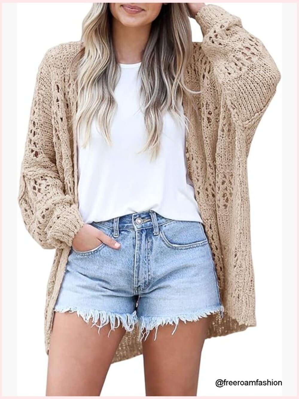 Oversized Crochet Cardigan Kimono Boho Long Sleeve Lightweight Knit Sweater